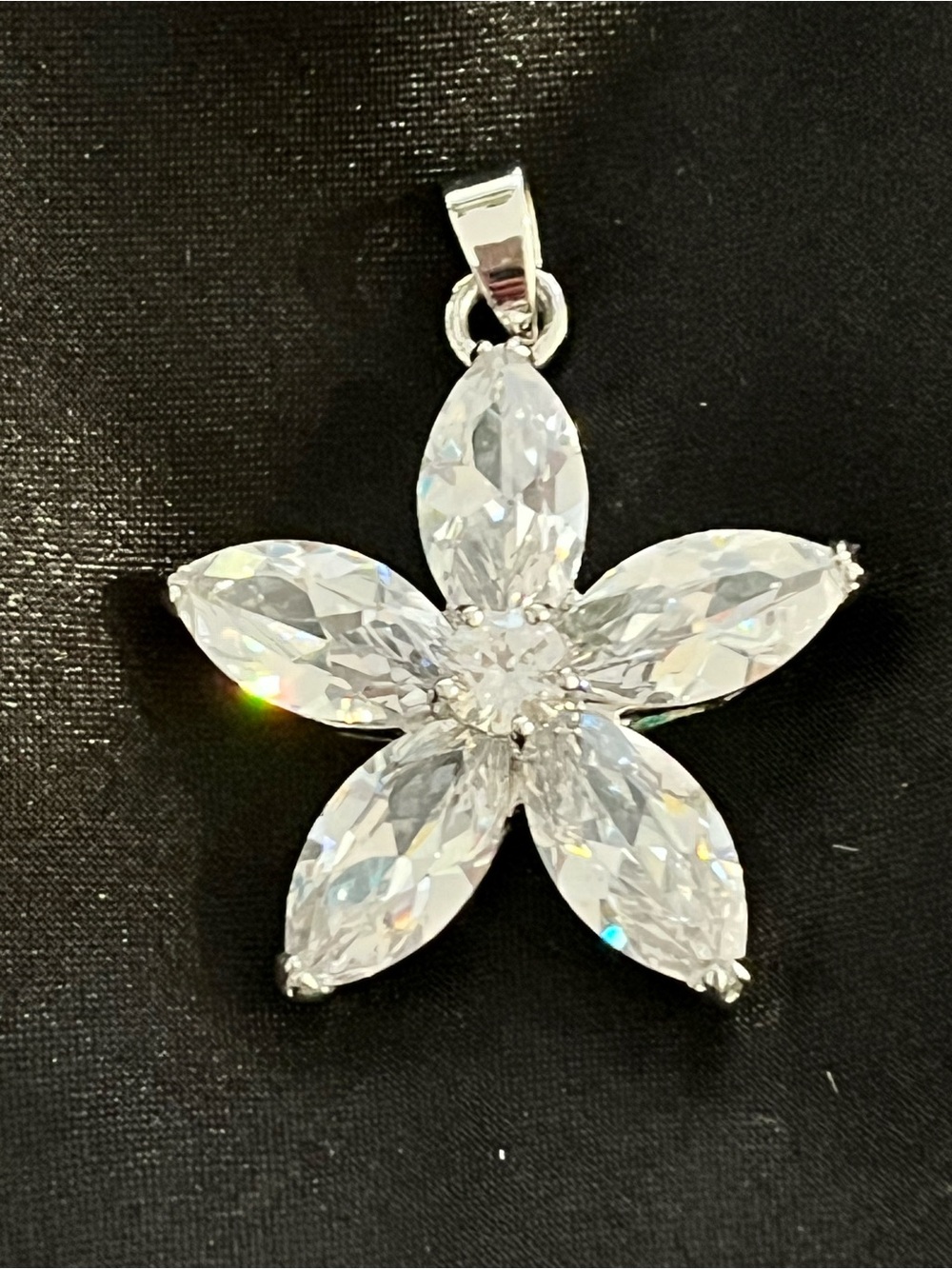 Crystal Flower Pendant Necklace - Clear Silver-Tone